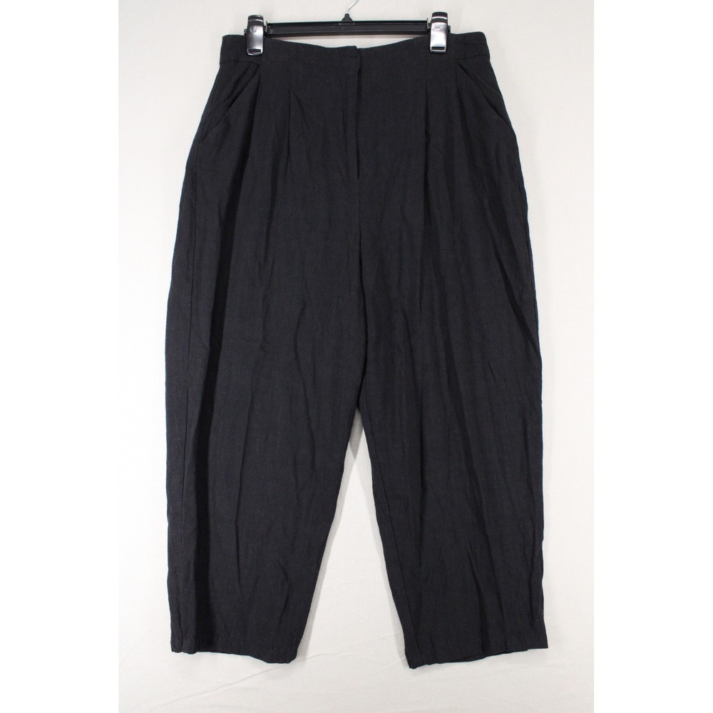 ASOS DESIGN Pleated Tapered Pants Womens 10 Black Linen Minimalist Workwear